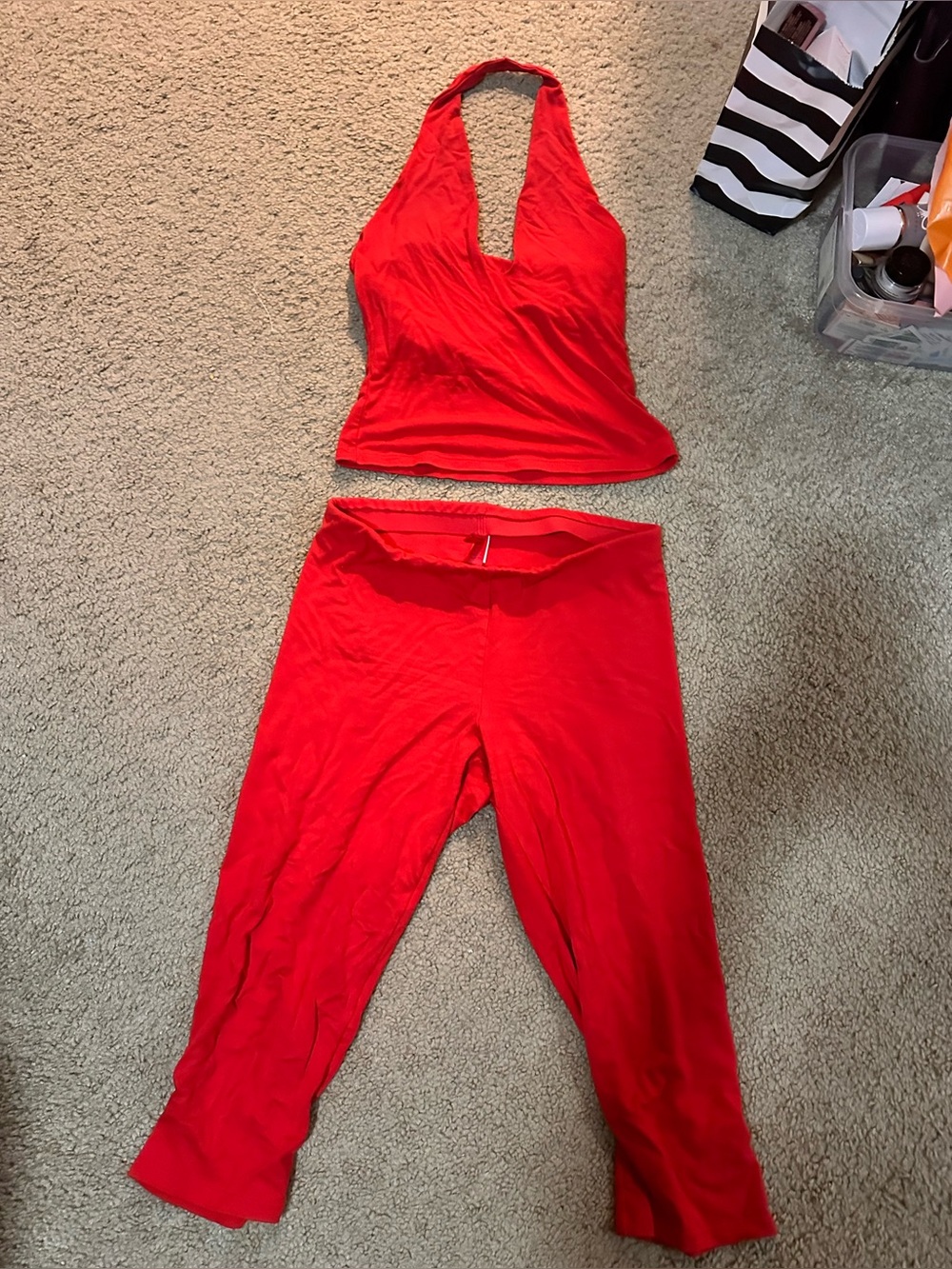 SOLD OUT RARE SKIMS Red halter top and capri leggings set